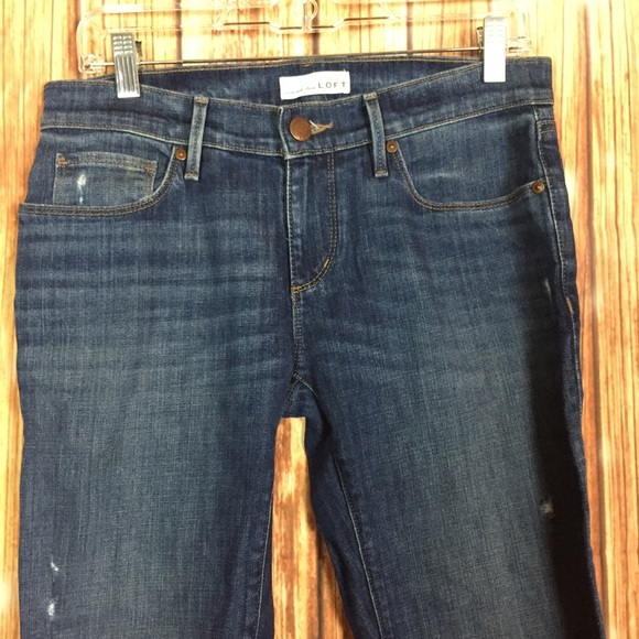 Ann Taylor LOFT Midrise Lightly Distressed Dark Wash Skinny Jeans 25 / 0 - Picture 3 of 6